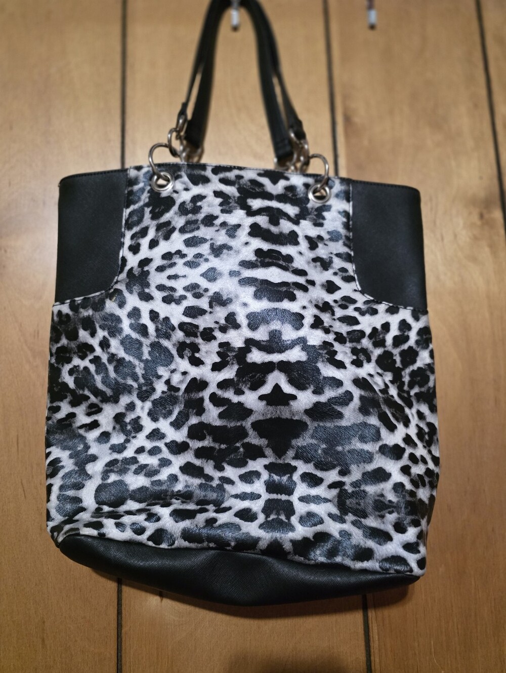 New York & Co. Black & White Leopard Print Tote Bag with Black Trim - Picture 3 of 5